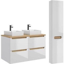 Petits meubles Conjunto de muebles con doble lavabo paneles de mdf y melamina blanco