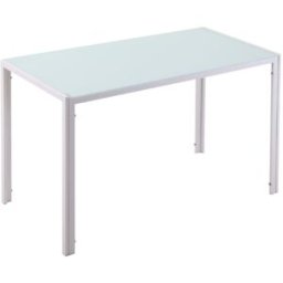 MODFU Mesa de comedor mesa de cocina con cristal metal 120x60 cm blanca