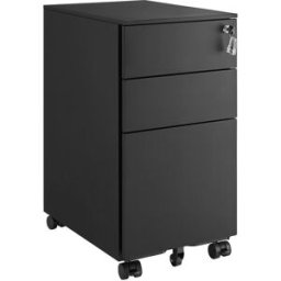 SONGMICS Archivador móvil con ruedas y cerradura de color negro