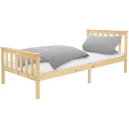 ML-Design Cama infantil 90 x 200 cm madera natural con listones y cabecero