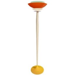 Tosel Lámpara de pie columna madera metal amarillo Pantalla orange