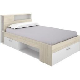 Unique Base de cama madera color natural claro, blanco