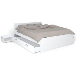 Weber Cama con un cajón y una mesilla de noche, blanca, 160x200 cm