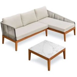 REMARQUABLE Conjunto de muebles de jardín bajos para 4 personas - efecto madera
