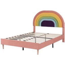 MODFU Cama infantil terciopelo rosa 140x200 cm con cabecero regulable