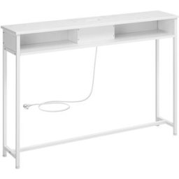 VASAGLE Mesa de consola con multienchufe para entrada de color blanco nube