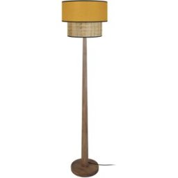 Tosel Lámpara de pie columna madera oscuro pantalla amarillo mostaza