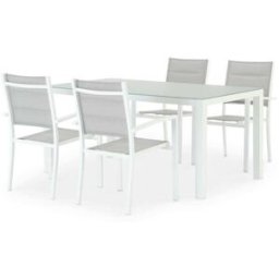 Defora Home Conjunto mesa fija 160×90 y 4 sillas jardín blanco