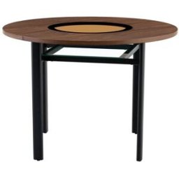 MODFU Mesa redonda con inserto de vidrio y patas metal 100 cm, marrón+negro