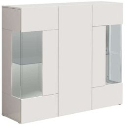 Whous Aparador expositor 3 puertas 135 cm efecto madera color blanco brillo