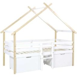 sweeek Cama infantil de madera de pino con somier incluido y 2 cajones, 90cm,
