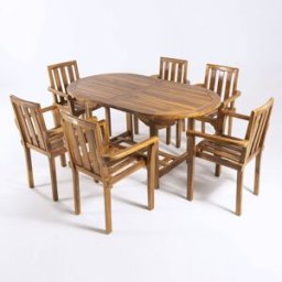 Edenjardin Conjunto de 6 sillones y mesa de teca ovalada extensible 160 a 210 cm