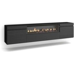 Skraut home Mueble tv efecto madera negro 200x35x45cm chimenea efecto fuego