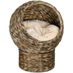 Urban Cocon Cesta de diseño para gatos en ratán trenzado a mano con cojín.