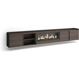 Skraut home Mueble tv efecto madera roble negro 315x35x50cm chimenea efecto fuego