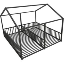 MODFU Cama infantil con barandilla de metal 90x200 cm, negro