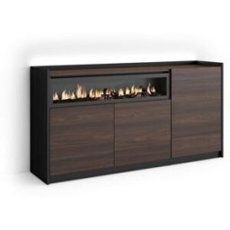 Skraut home Aparador efecto madera roble y negro 156x37x80cm chimenea efecto fuego
