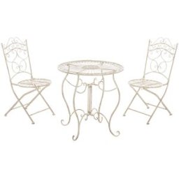 CLP Set de mesa y 2 sillas de jardín en Metal Crema antiguo