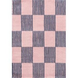 Nazar Alfombra vintage 70s cuadros y rayas azul y rosa 240x340