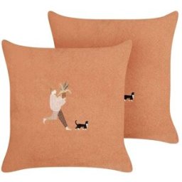 Beliani Conjunto de 2 cojines decorativos de tejido naranja 45x7cm