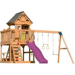 Axi Parque infantil con columpio doble, tobogán morado y trapecio