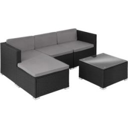 Tectake Conjunto ratán protección uva, estructura acero, negro 62,5x69x65cm
