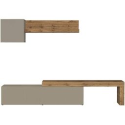 Whous Conjunto de mueble TV 190/350 cm efecto madera color topo mate / roble