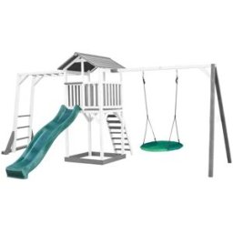 Axi Parque infantil con tobogán verde, columpio nido, madera, blanco/gris