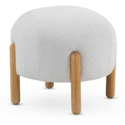 GEESE HOME Puf tapizado en boucle blanco con estructura y patas en madera pino