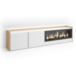 Skraut home Mueble tv efecto madera blanco roble 212x35x50cm chimenea efecto fuego