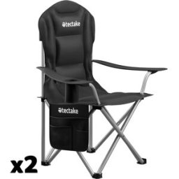 Tectake 2 sillas de camping acolchadas, plegable con portavasos y bolsa, negro