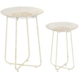 NIYLO Conjunto de 2 mesitas auxiliares mandala de acero blanco 48x48x66 cm