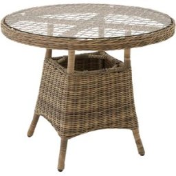 Tectake Mesa de jardín, aluminio y ratán, placa de vidrio 91 x 73,5 cm natural