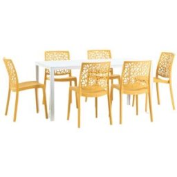 Fuori Conjunto de jardín mesa rectangular blanco + 6 sillas mostaza