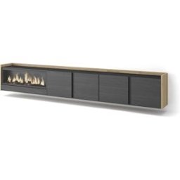 Skraut home Mueble tv efecto madera negro roble 315x35x50cm chimenea efecto fuego