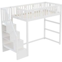 ComfortXL Cama alta infantil estrellas luna escalera blanca 90x200 cm