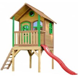 Axi Casita infantil con tobogán rojo, madera fsc, marrón/verde