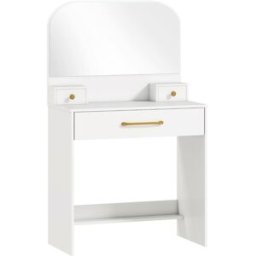OKWISH Tocador blanco de madera con espejo 80x40x135 cm