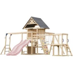 Axi Parque infantil de madera con 2 columpios - tobogán doble rosa pastel