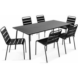 Oviala Conjunto mesa de jardín y 6 sillas de metal negro