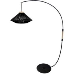 Tosel Lámpara de pie arco metal negro madera natural pantalla hilo negro