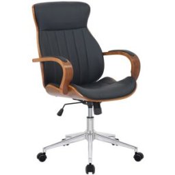 CLP Silla de oficina giratoria regulable en simil cuero nogal/negro