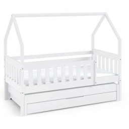 Furnlux Cama casita de madera maciza de pino color blanco 80x160
