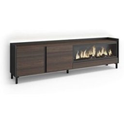 Skraut home Mueble tv efecto madera roble negro 212x35x61cm chimenea efecto fuego