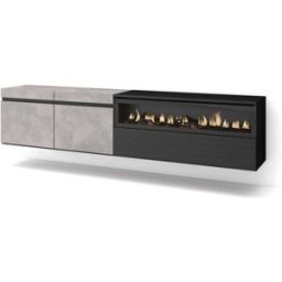 Skraut home Mueble tv efecto madera cemento 200x35x45cm chimenea efecto fuego