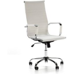 HOMN Sillón de oficina reclinable blanco, piel sintética, altura ajustable