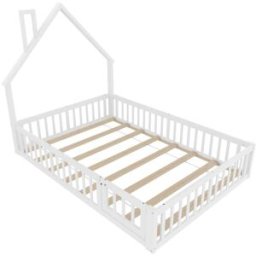 MODFU Cama infantil de pino blanco 140x190 cm con somier
