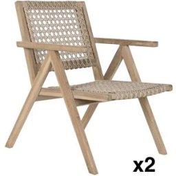 NIYLO Conjunto de 2 sillones en teca y fibra trenzado a mano natural 60x70x8