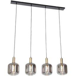 QAZQA Lámpara colgante negra dorado cristal ahumado 4 luces