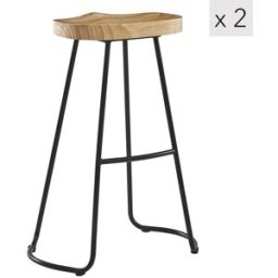 Nordlys Set 2 taburetes altos en acero y madera natural
